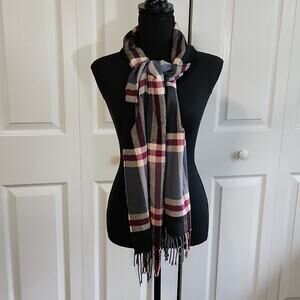 Cashmere Feel Italy Design Plaid Scarf Fringe Academia 67 X 12 Versatile Soft